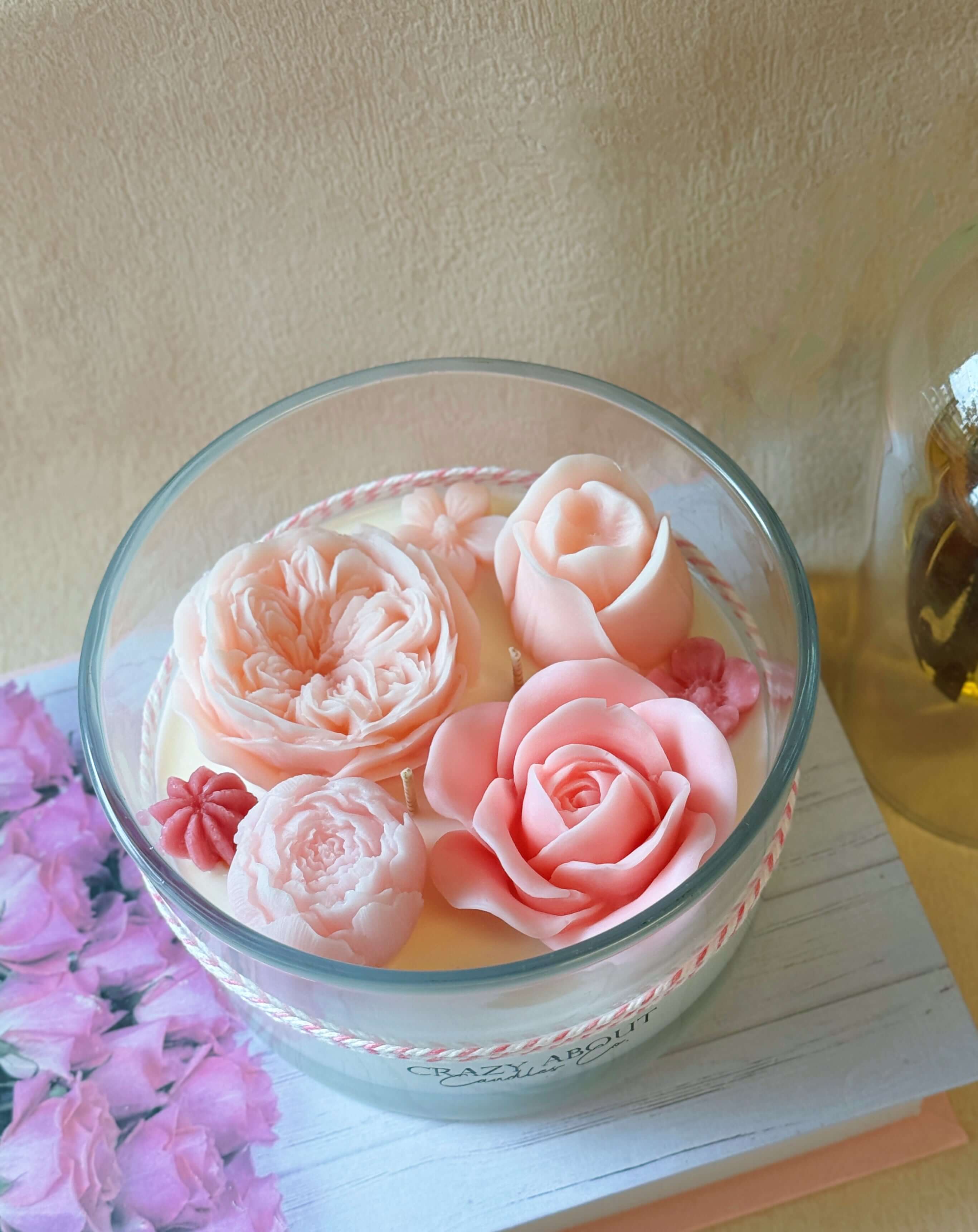 Floral Rose Sculptural Soy Wax Candle - 16 Oz - Image 4