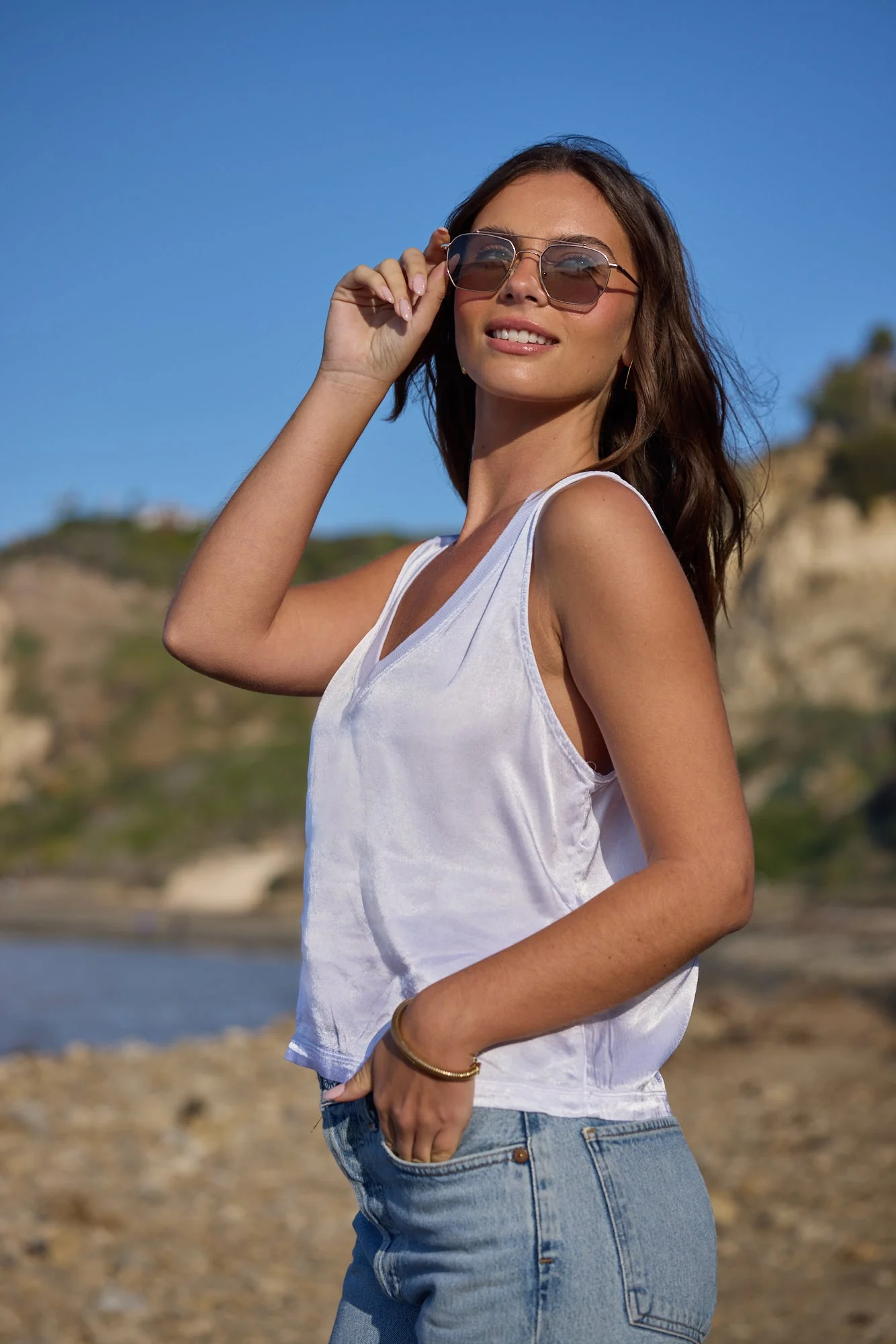 Lila Silky Smooth Relaxed Fit V Neck Tank - Image 2
