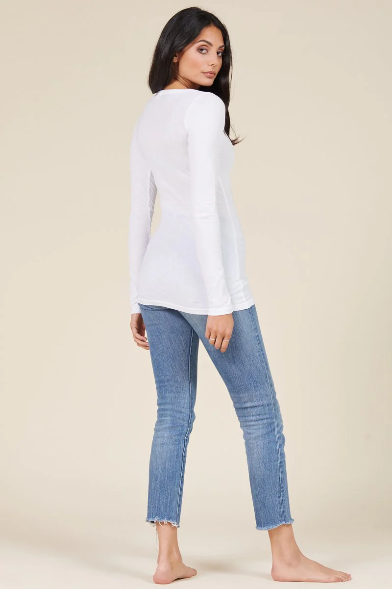Long Sleeve V Neck Cotton Layering Top - Image 5