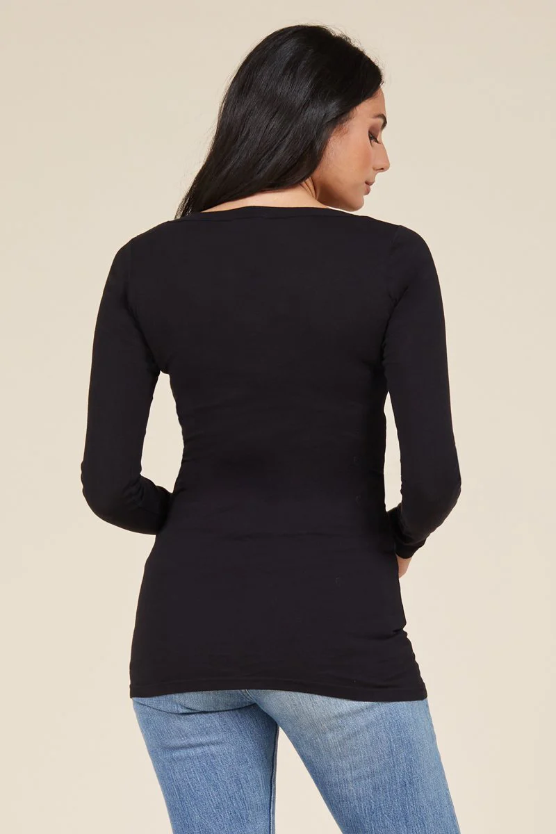 Long Sleeve V Neck Cotton Layering Top - Image 6