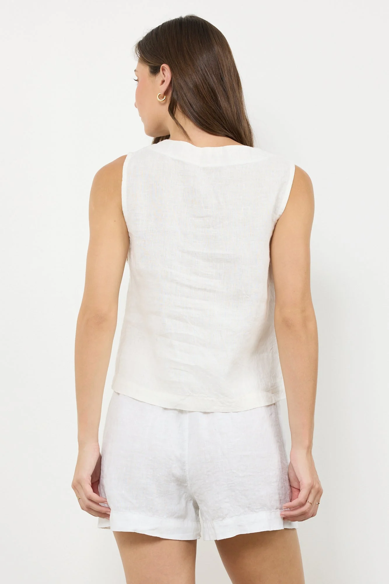 Woven Linen Sleeveless V Neck Muscle Tank - Image 3