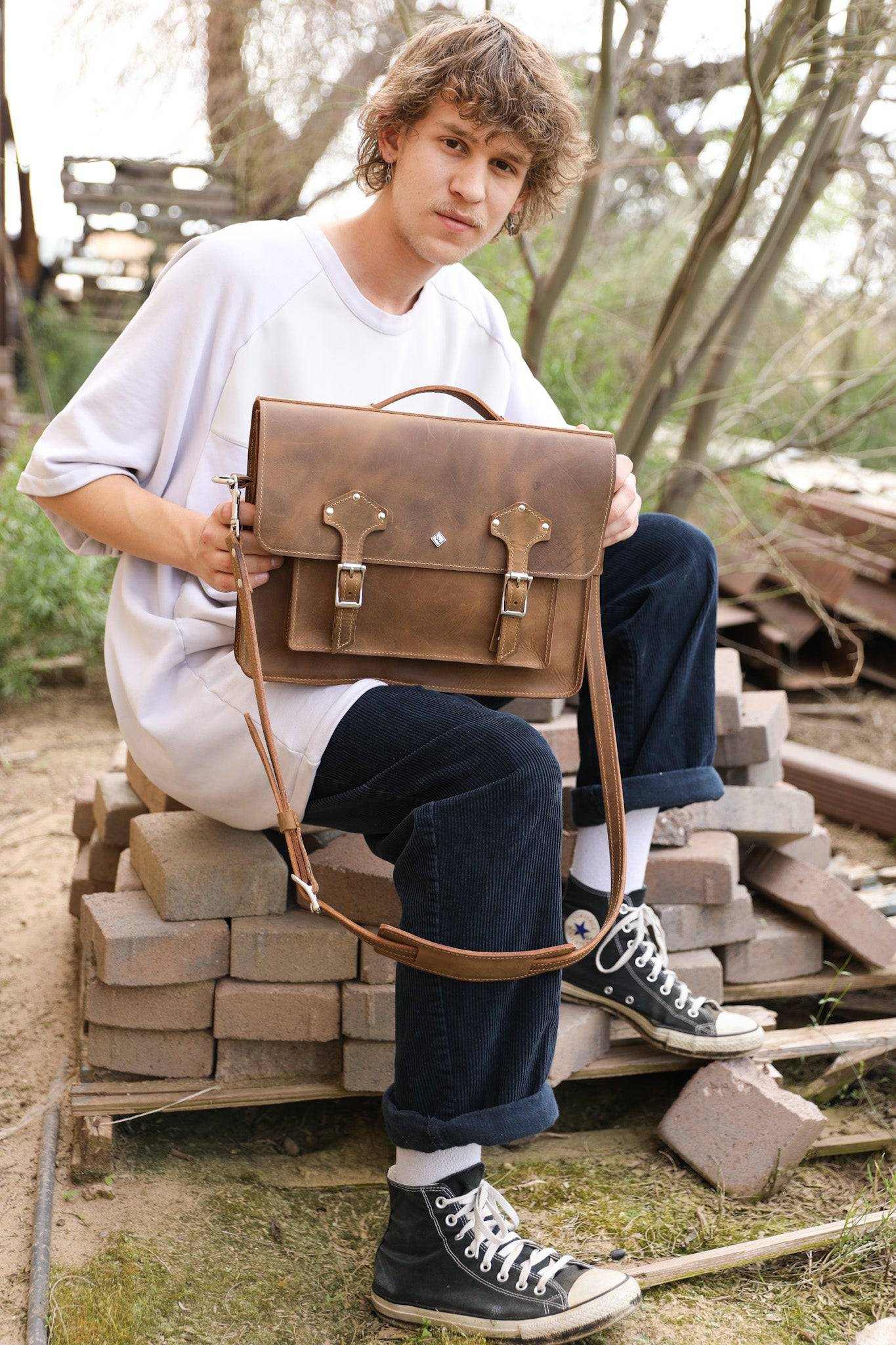 Premium Leather Messenger Bag - Fits 13" Laptops - Image 3