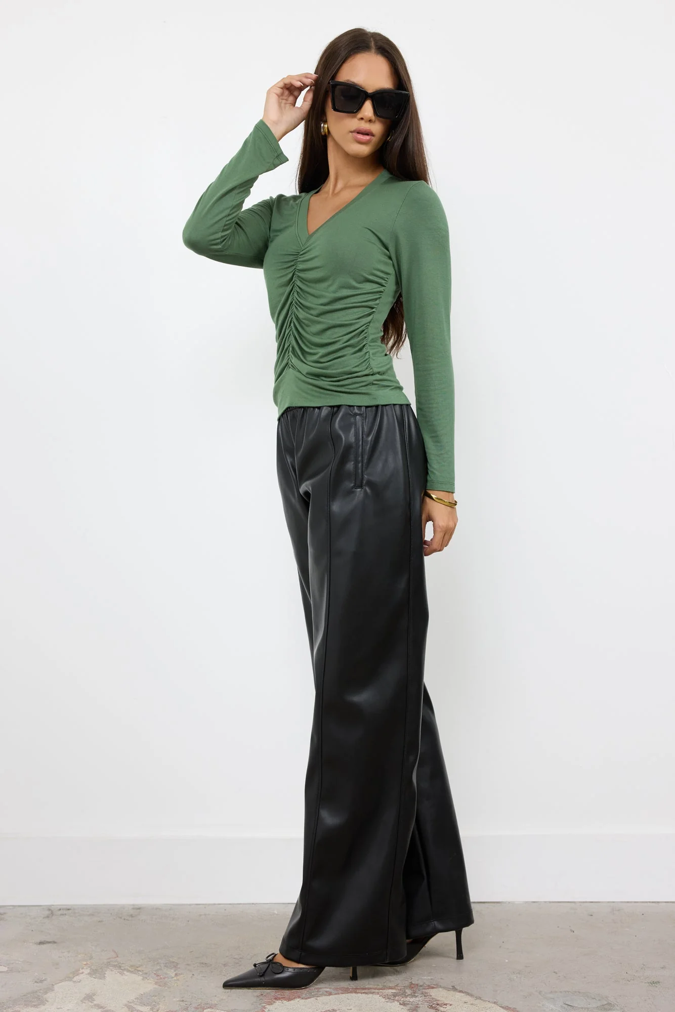 Nico V Neck Top With Front Shirring - Image 3