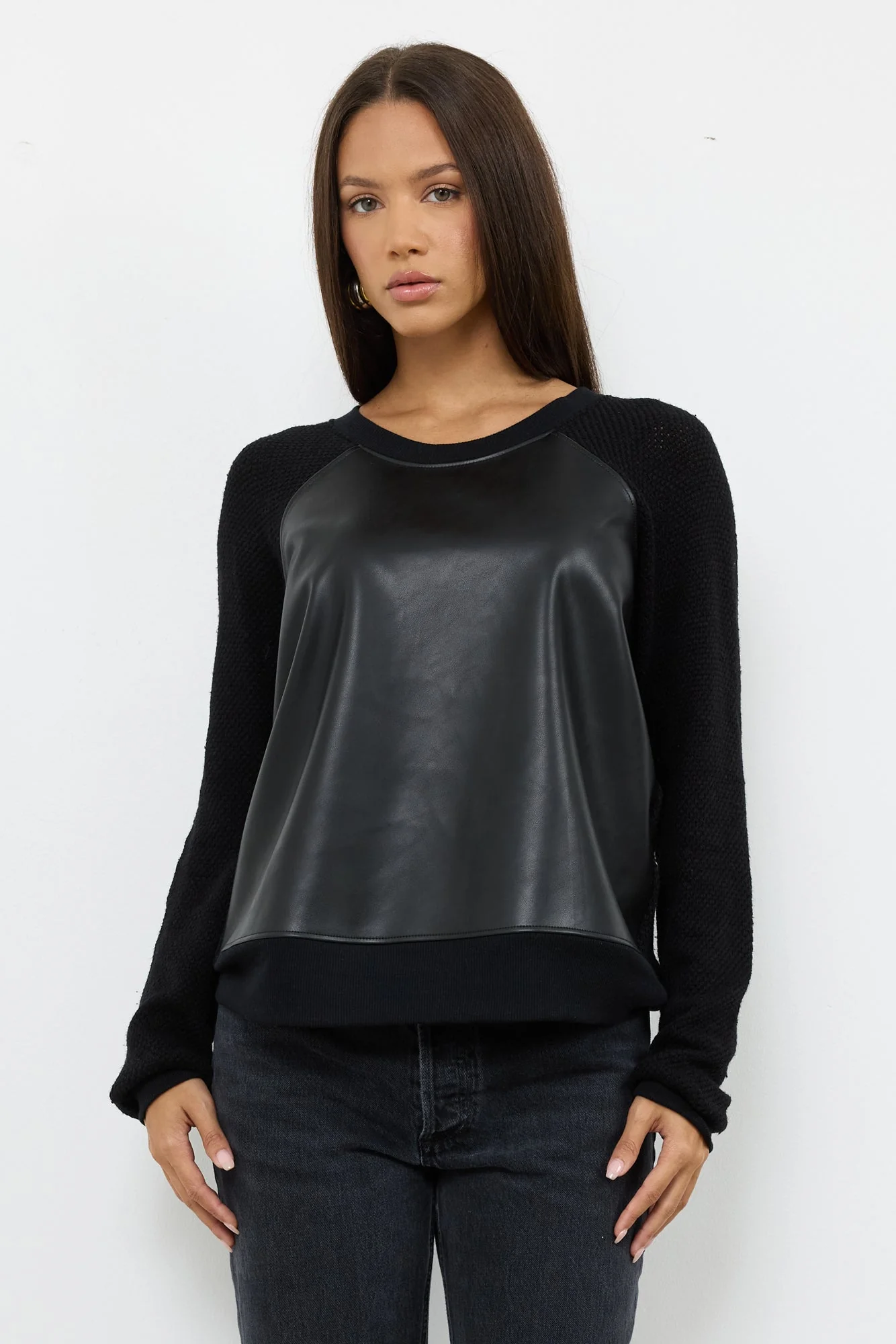 Noah Long Sleeve Pullover Vegan Leather Mesh - Image 3