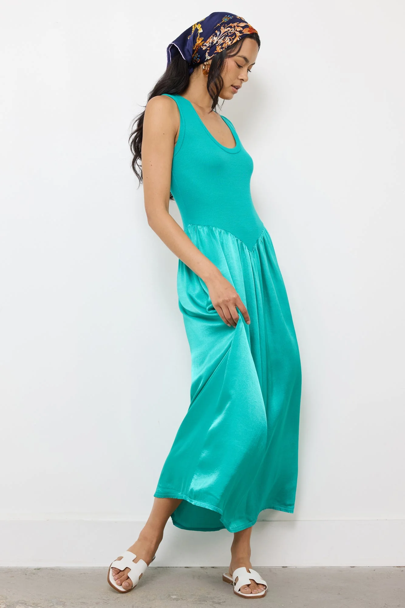 Oliver Silky Tank Dress Ribbed Bodice - Image 3