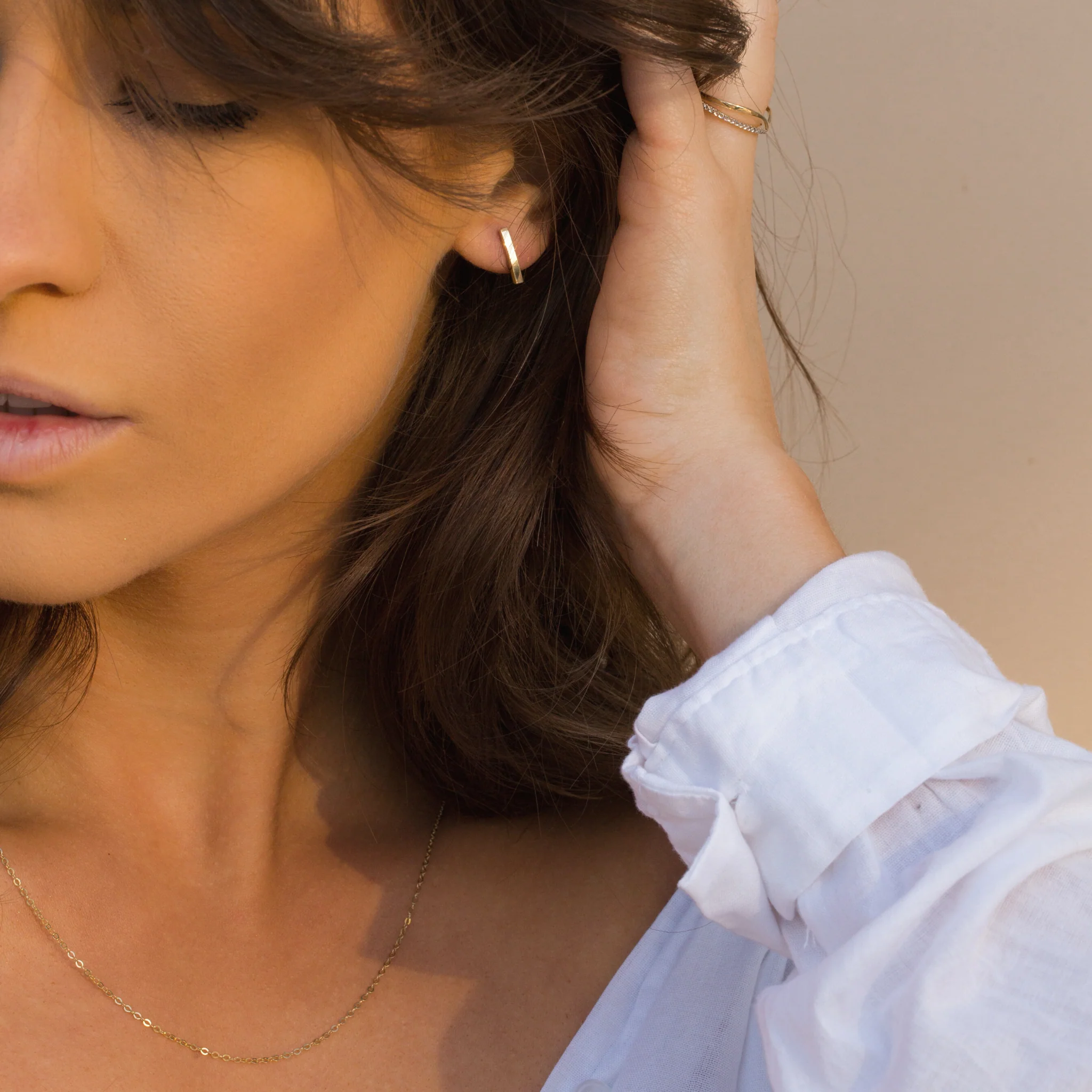 Post Bar Earrings 10K Gold Horizontal Vertical - Image 2