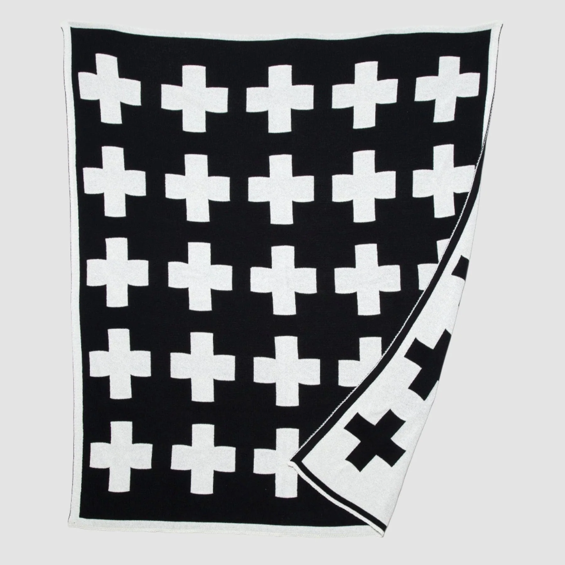 Reversible Sustainable Knit Patterned Throw Blanket - Swiss Cross - Image 4