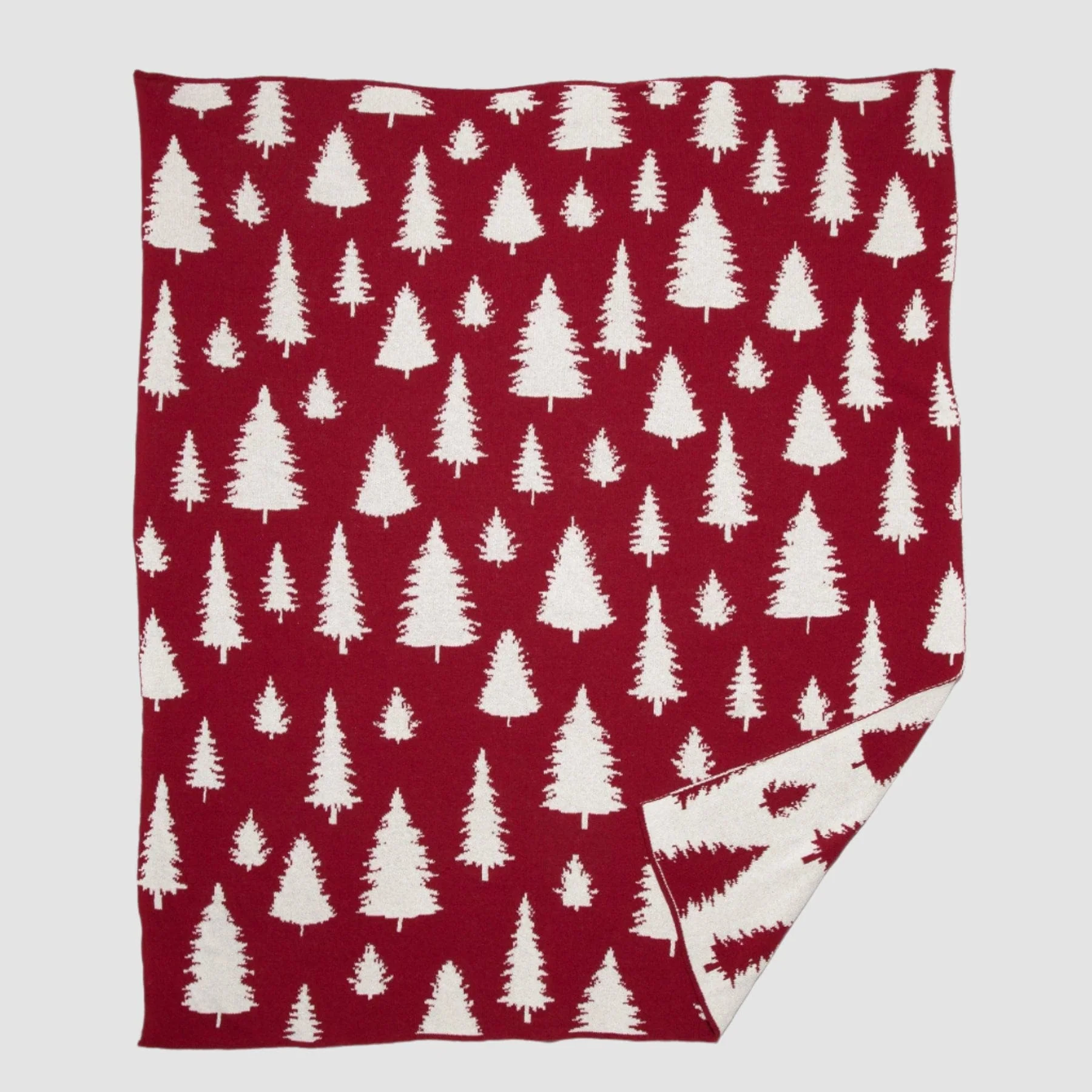 Reversible Sustainable Knit Throw Blanket - Fir Trees - Image 4