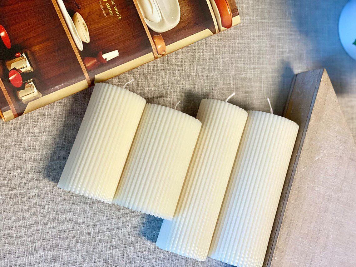 Minimalist Ribbed Pillar Candle - 4 Sizes - Image 3