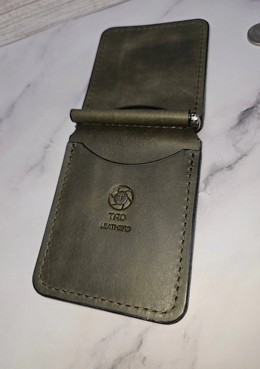 Leather Money Clip Wallet - Sage Green - Image 5