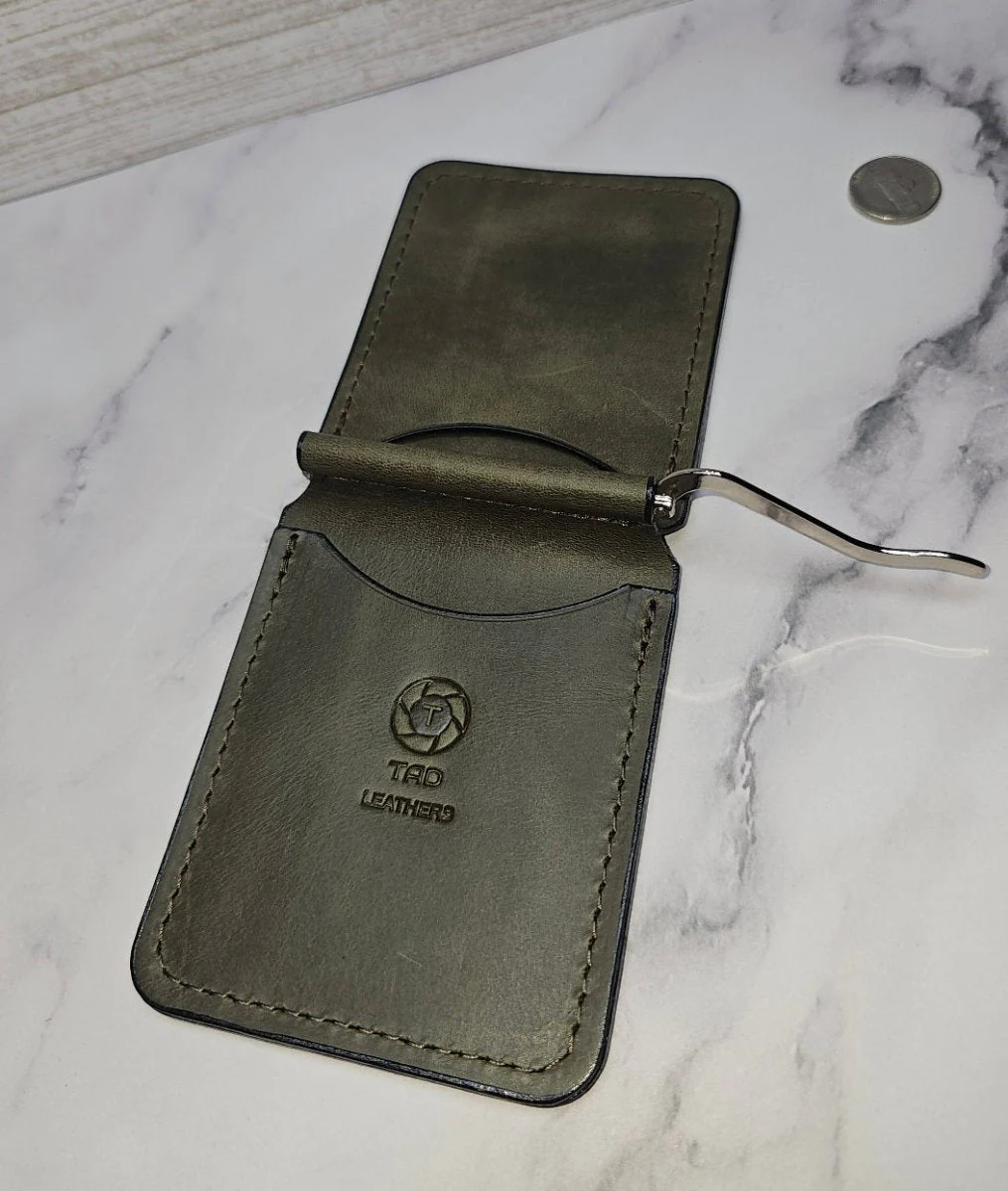 Leather Money Clip Wallet - Sage Green - Image 6