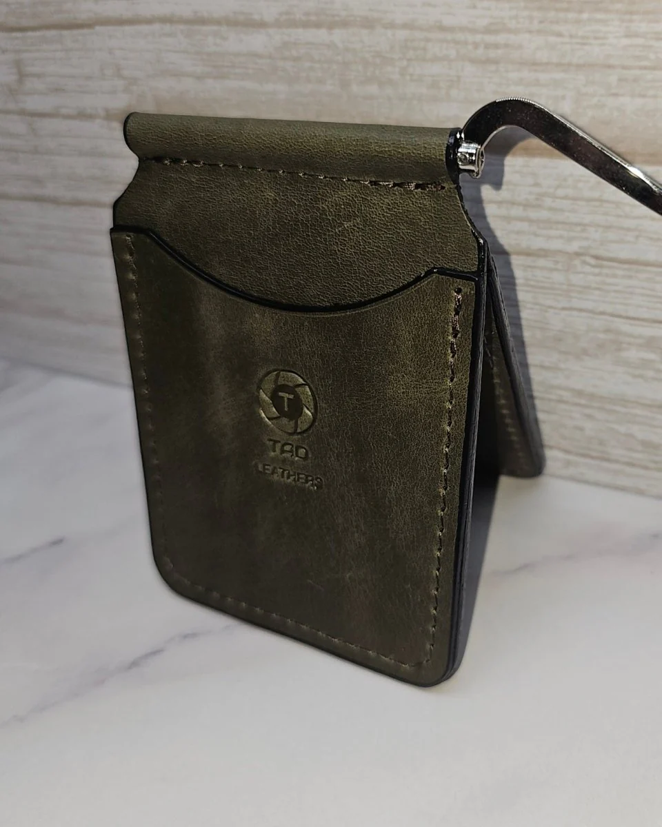 Leather Money Clip Wallet - Sage Green - Image 7
