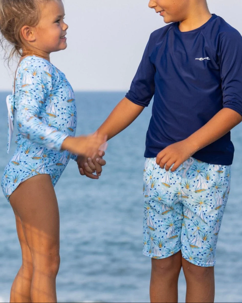 UPF 50 Sailboat Print Girls Tie Back One Piece - Image 6