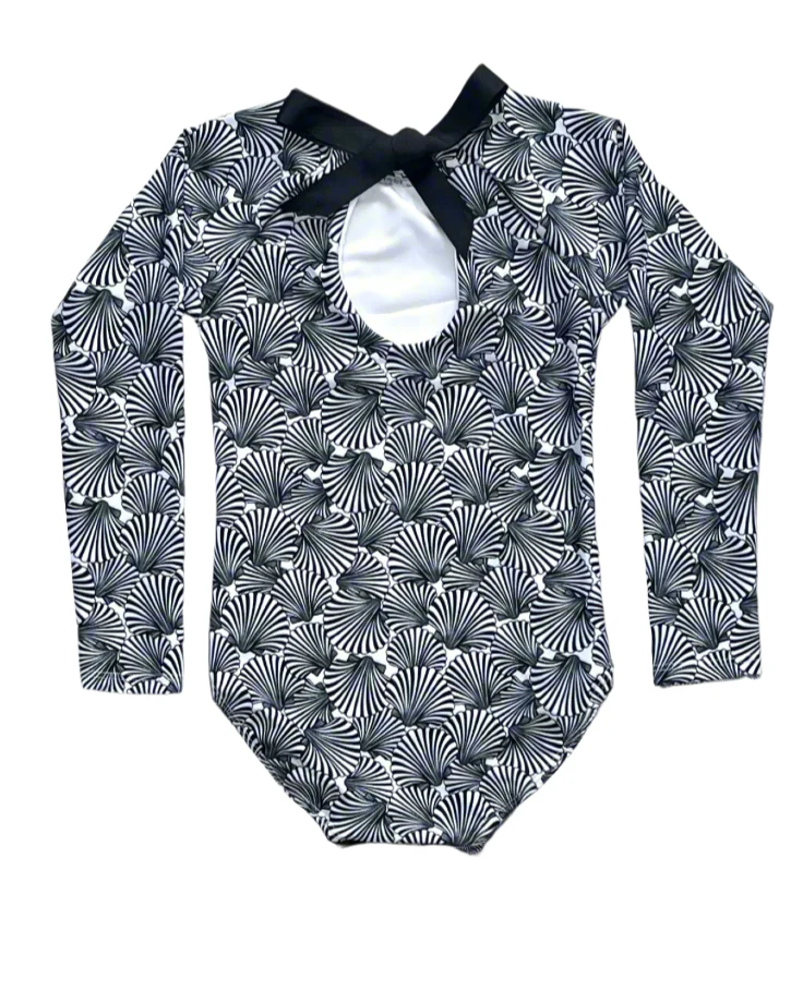 Girls Seashells Long Sleeve UPF 50 One Piece Swimsuit - Image 2