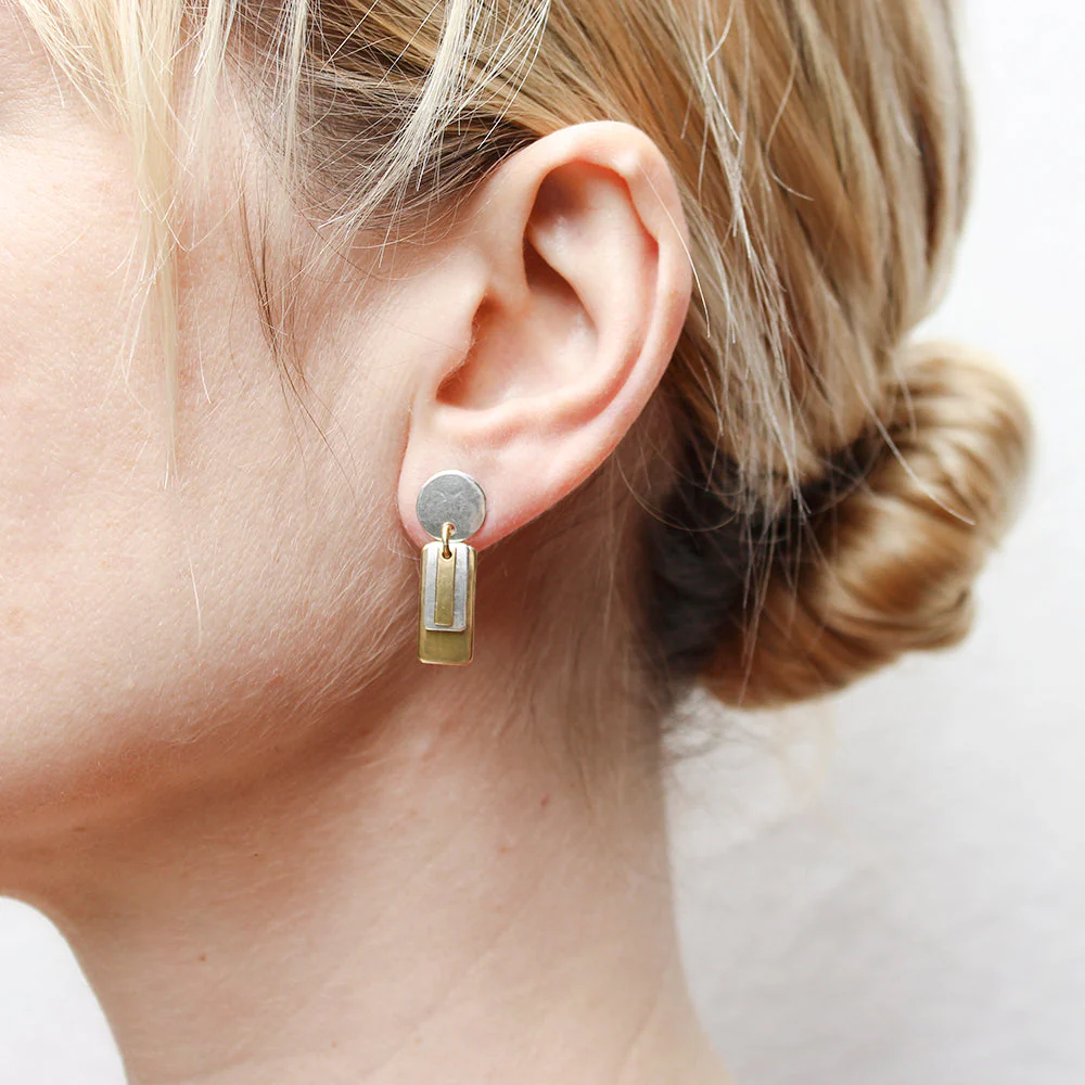 Small Disc with Layered Rectangles Post Earrings - Image 2
