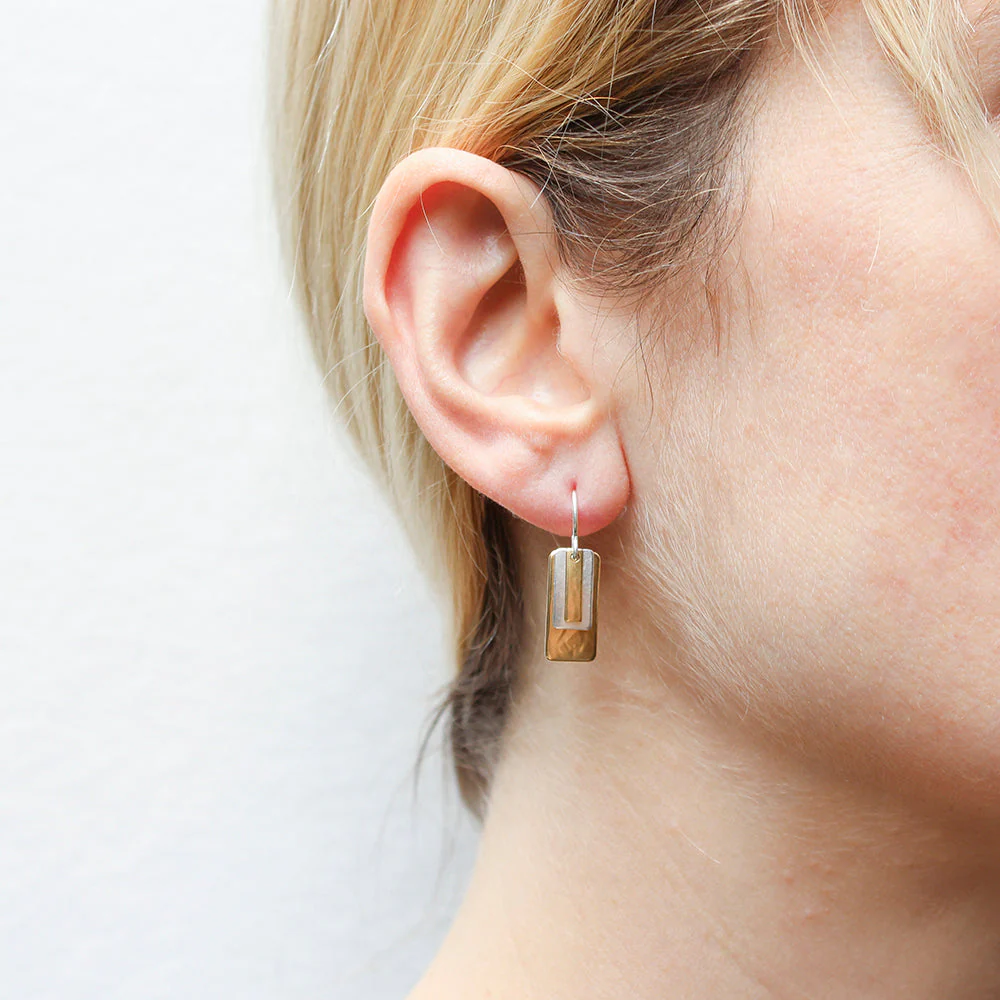Small Layered Rectangles Wire Earrings - Image 2