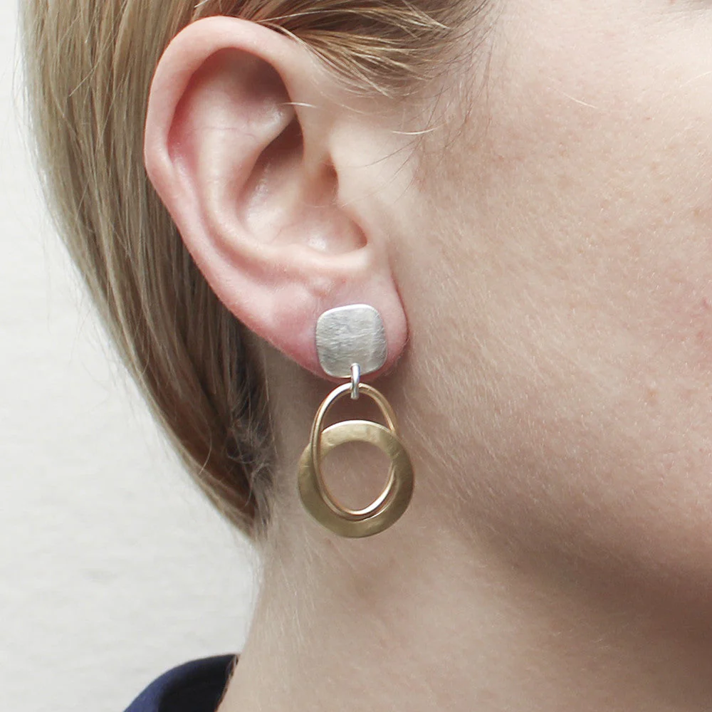 Square with Interlocking Cutout Disc and Oval Ring Earring - Image 2