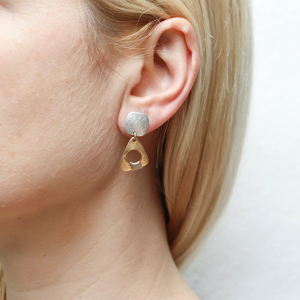 Square with Wire Wrapped Cutout Triangle Post Earrings - Image 2