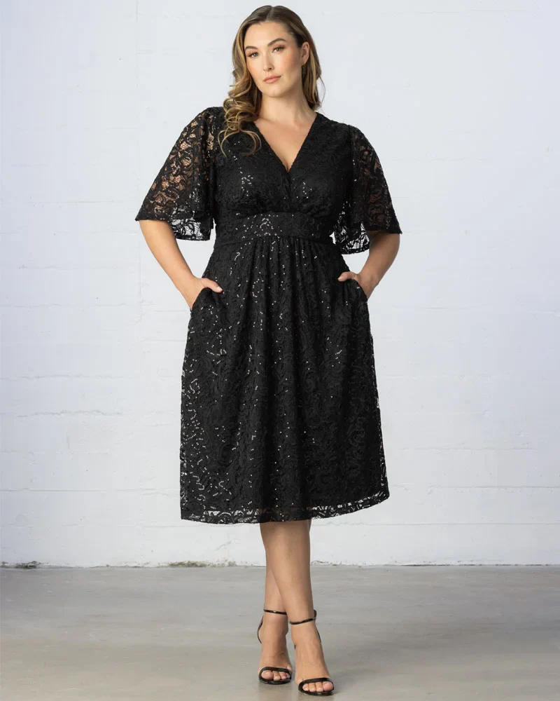 Plus Size Starry Sequined Lace Cocktail Dress - Image 2