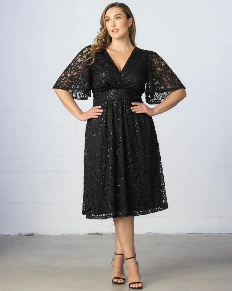 Plus Size Starry Sequined Lace Cocktail Dress - Image 4