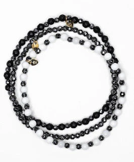 Sultry Bracelet Set - Black Onyx White Quartz Hematite