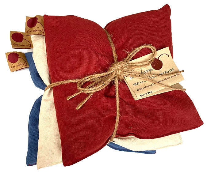 Hot Cherry Square Pillow Set - Red Blue & Natural Denim