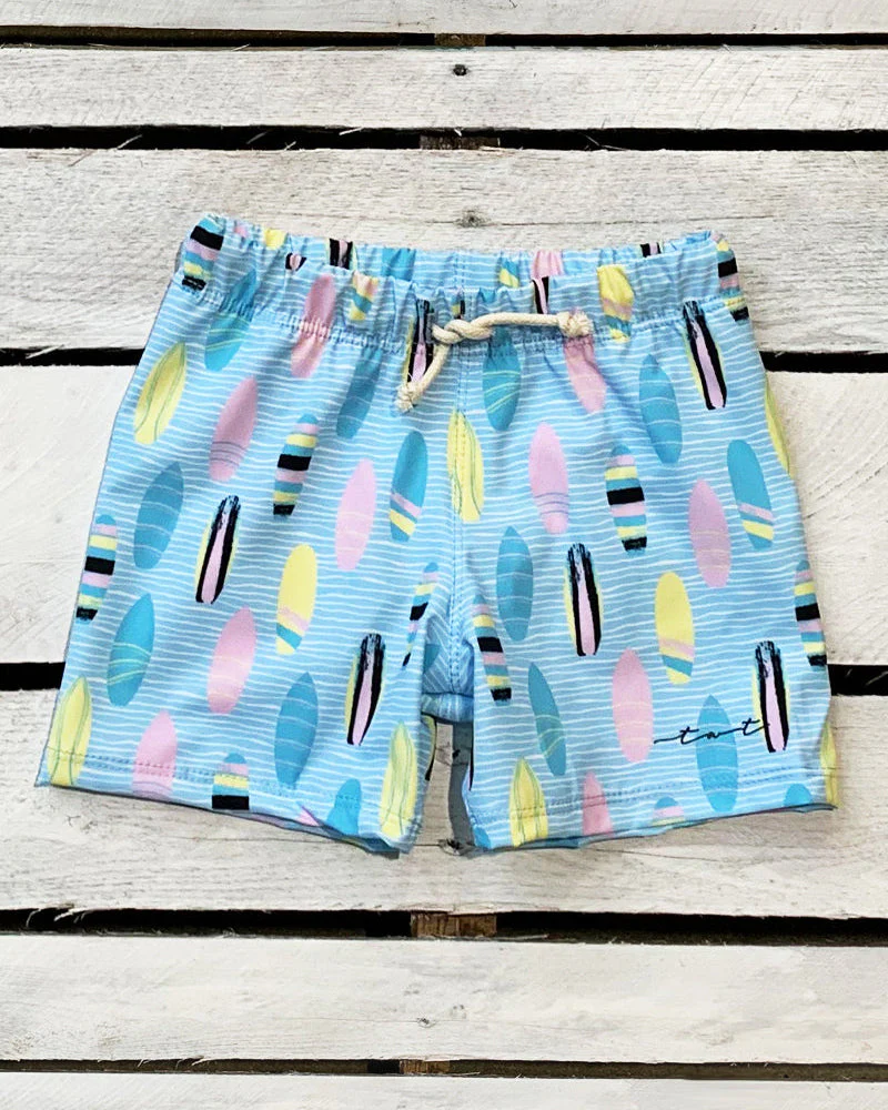 Boys Surf's Up UPF 50+ Lined Swim Trunks