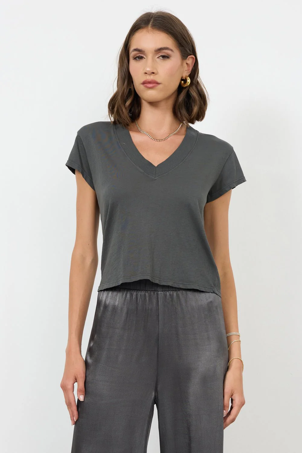 Suri Organic Deep V Cap Sleeve Organic Cotton Tee - Image 7