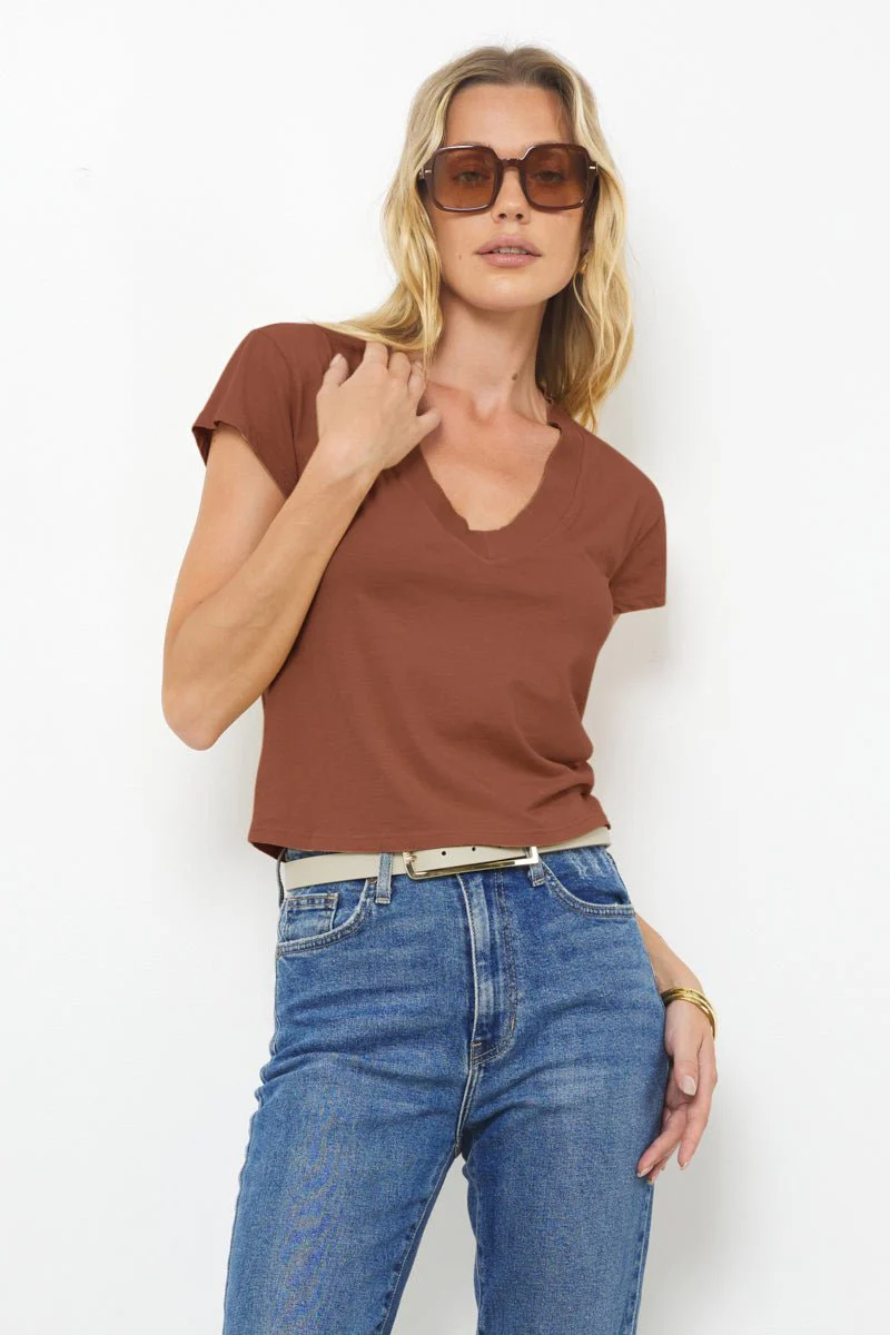 Suri Organic Deep V Cap Sleeve Organic Cotton Tee - Image 9