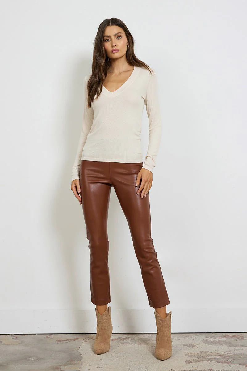 Surina Deep V Neck Long Sleeve Ribbed Tee - Image 12