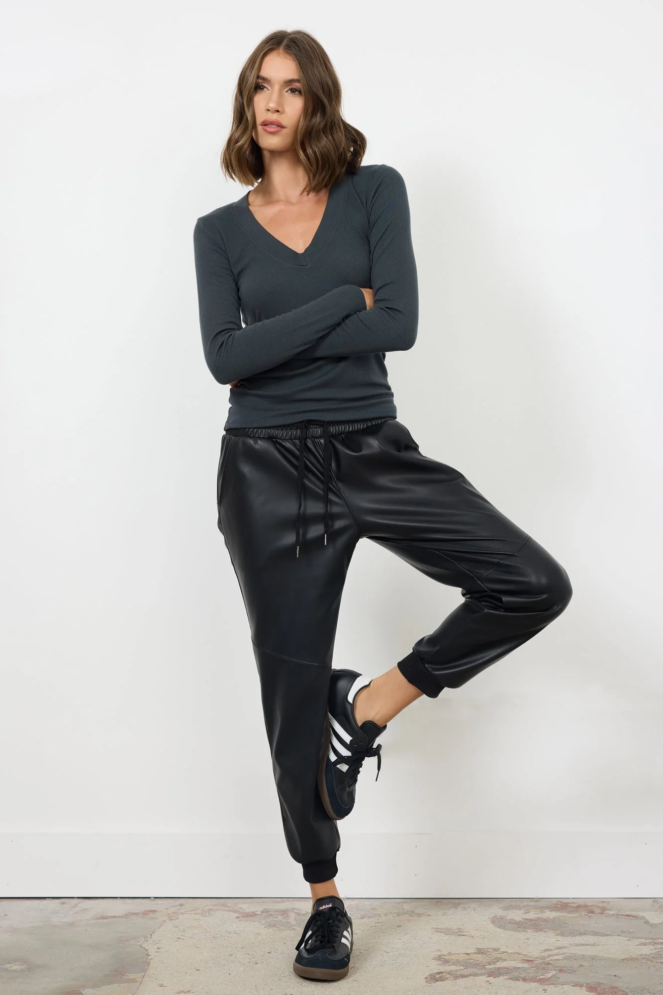 Surina Deep V Neck Long Sleeve Ribbed Tee - Image 4
