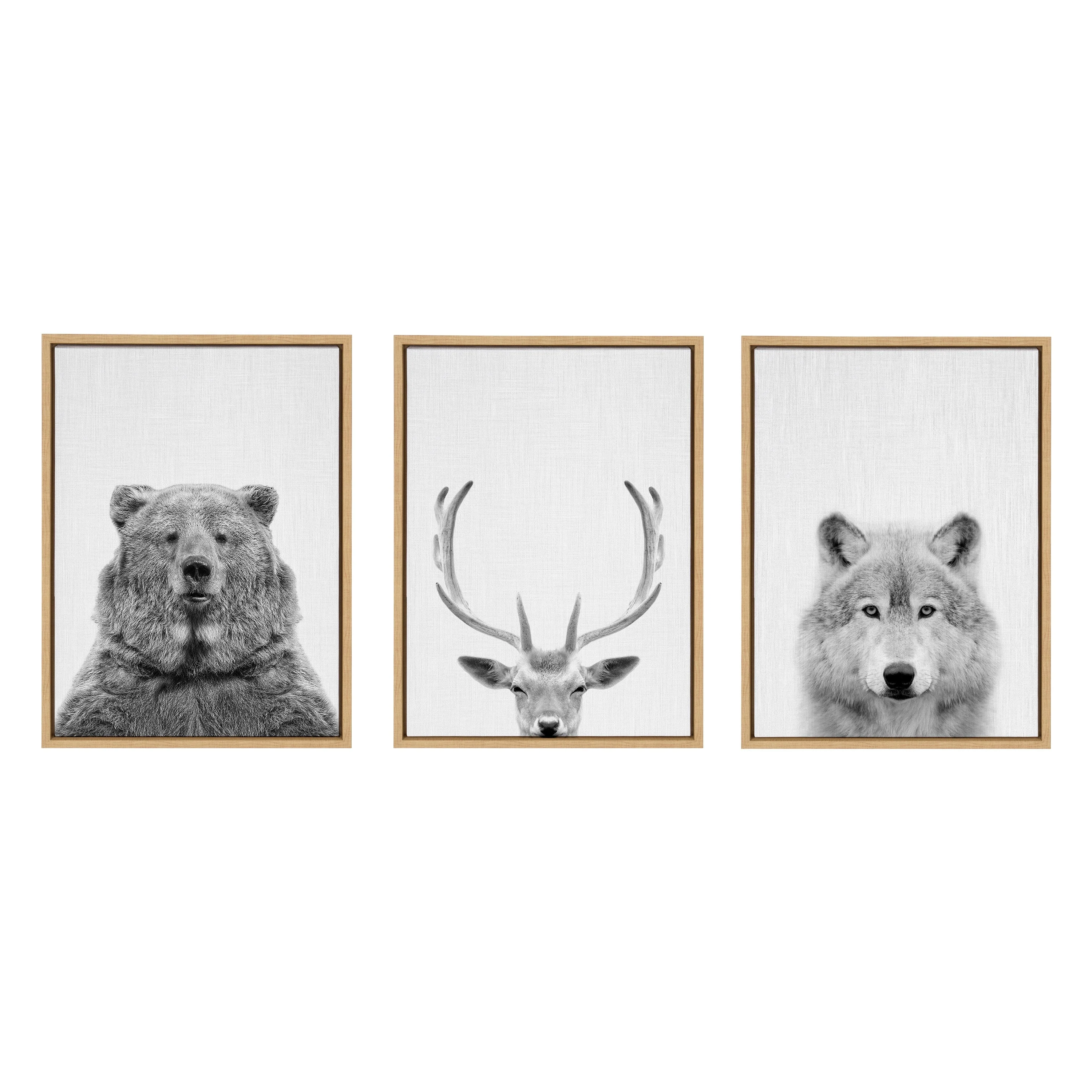 Sylvie Bear Deer and Wolf Framed Canvas Art Set by Simon Te of Tai Prints - Image 3