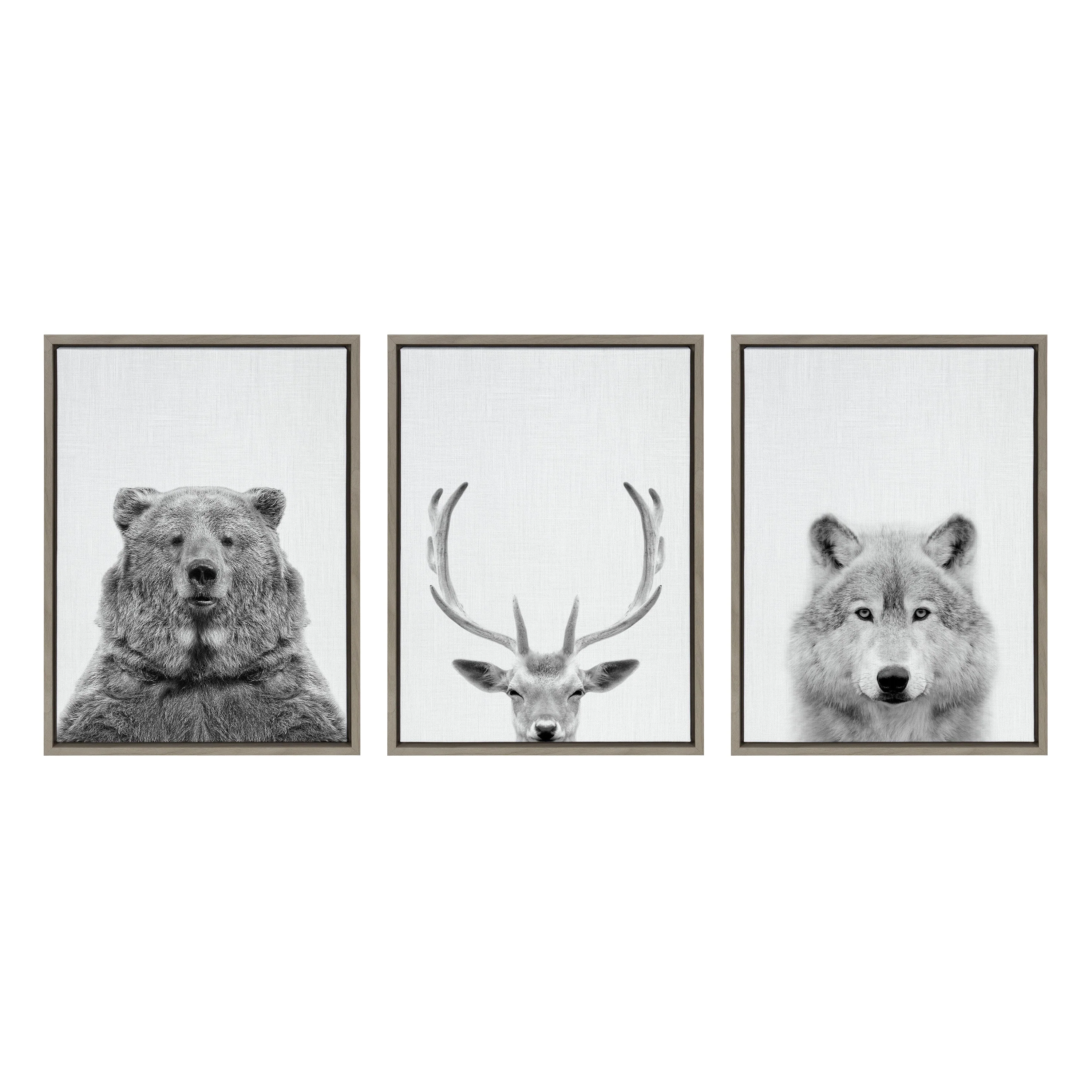 Sylvie Bear Deer and Wolf Framed Canvas Art Set by Simon Te of Tai Prints - Image 5