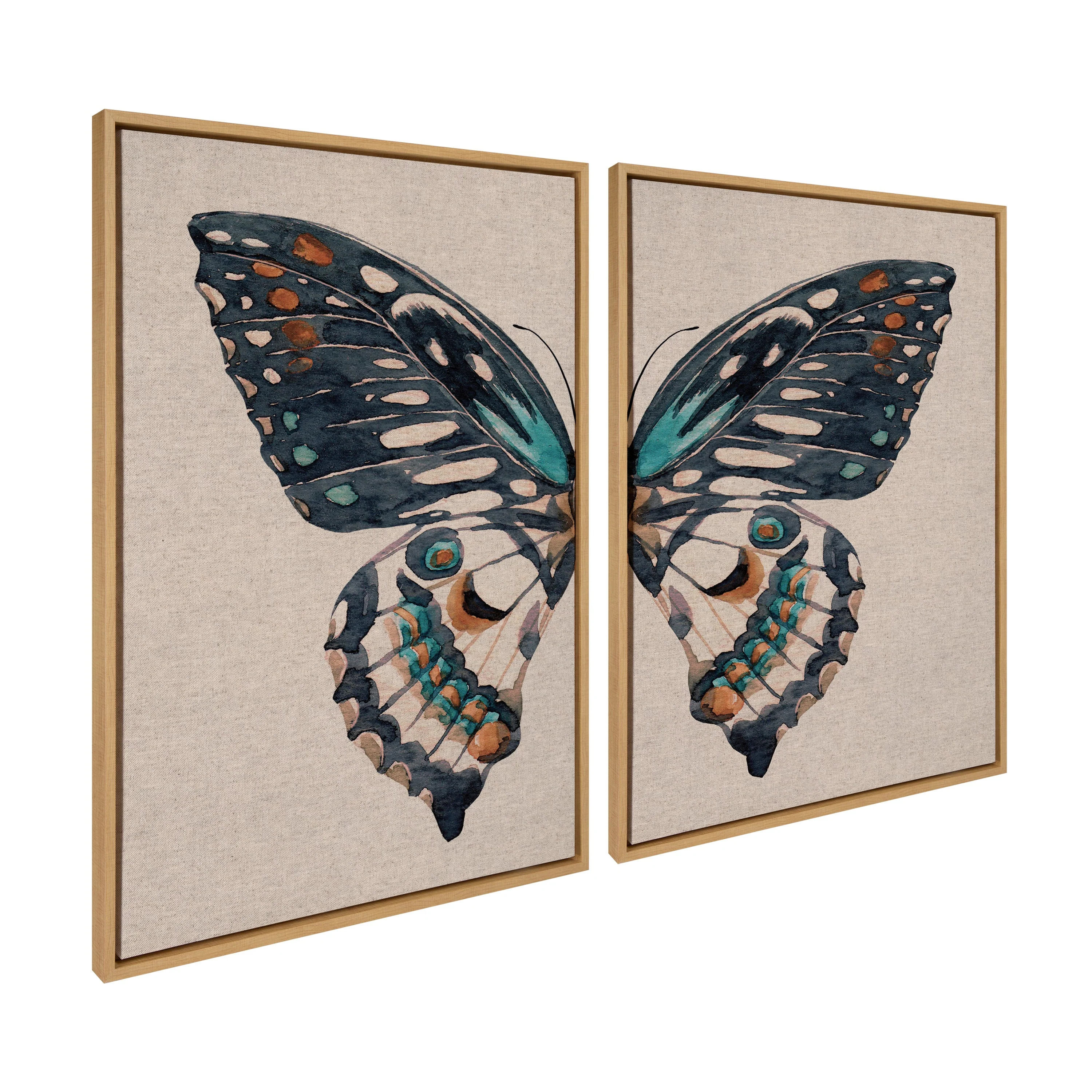 Sylvie Boho Butterfly Watercolor Diptych Neutral Linen Framed Canvas Art Set by The Creative Bunch Studio - Image 33