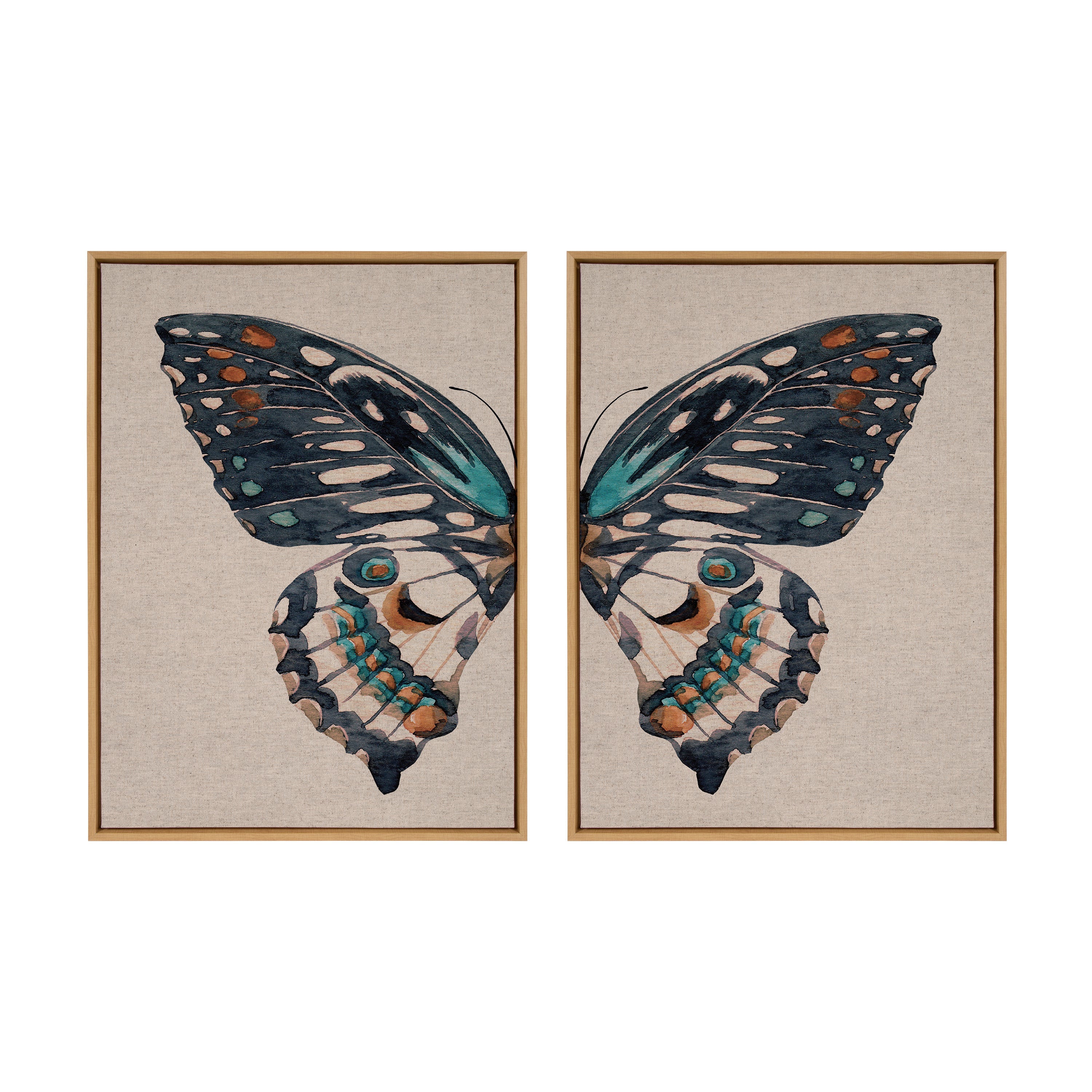 Sylvie Boho Butterfly Watercolor Diptych Neutral Linen Framed Canvas Art Set by The Creative Bunch Studio - Image 48