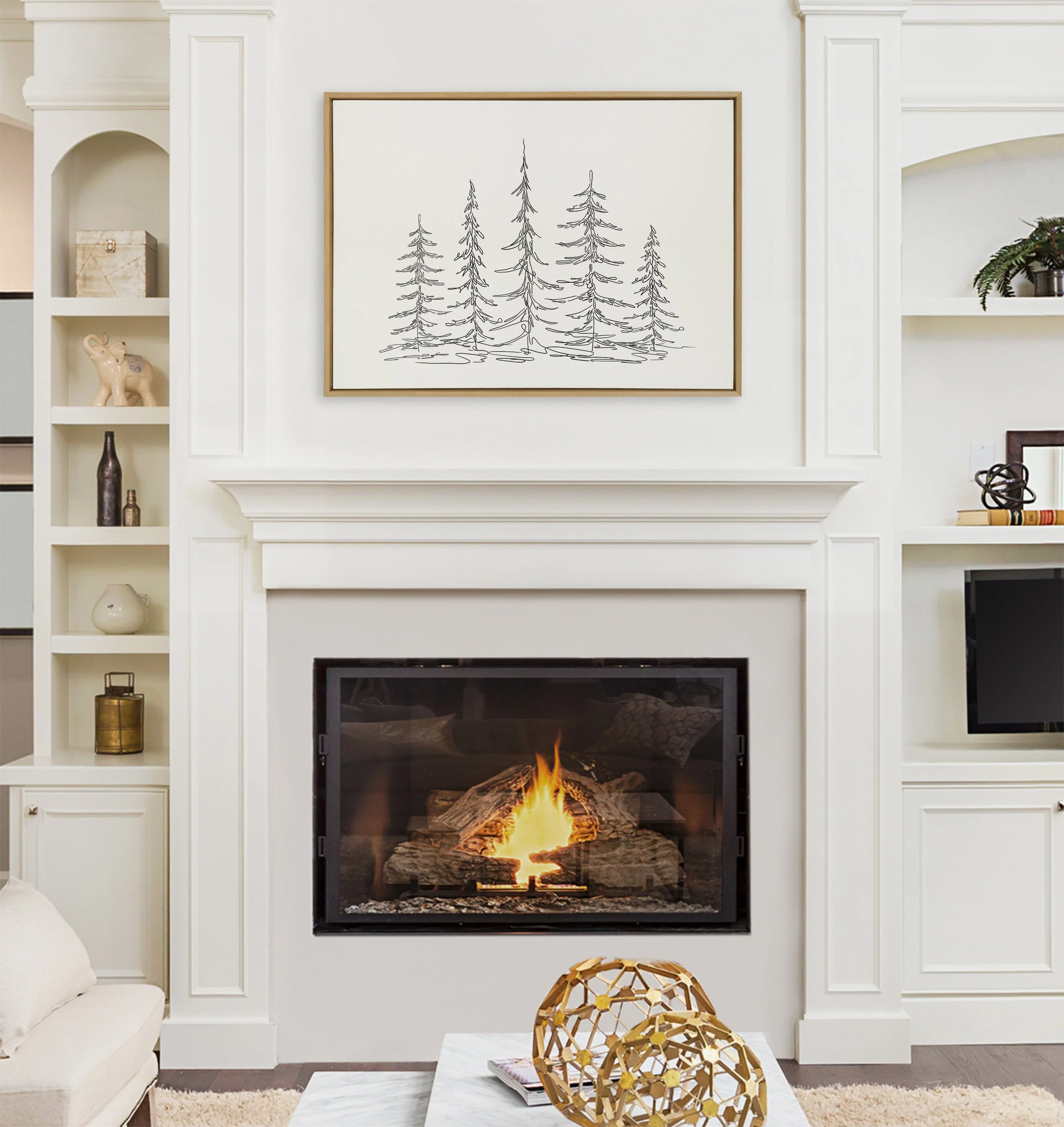 Sylvie Minimalist Evergreen Trees Sketch Framed Canvas by The Creative Bunch Studio - Image 78