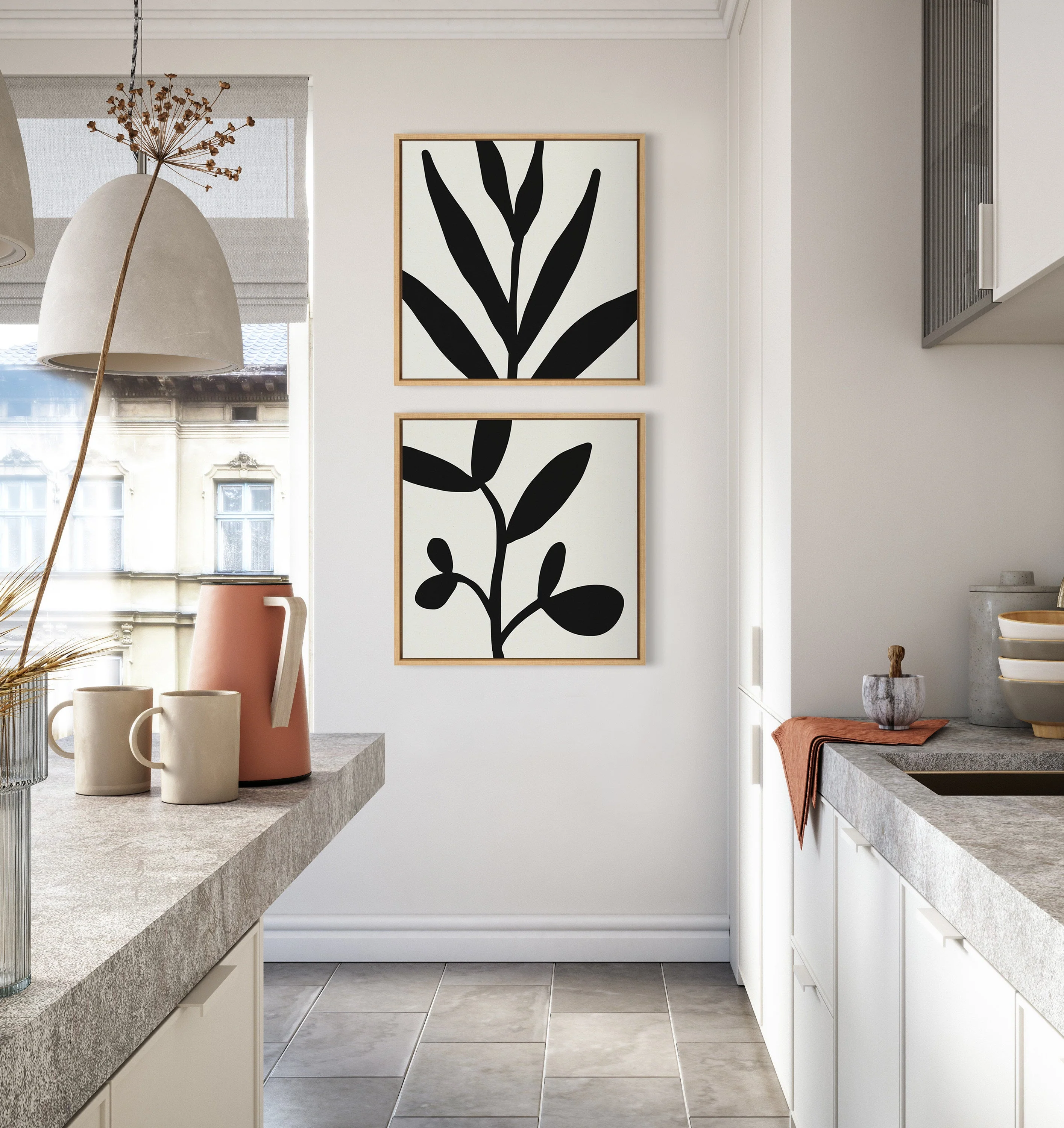 Sylvie Modern Botanical Neutral Abstract 1 Framed Canvas by The Creative Bunch Studio - Image 24