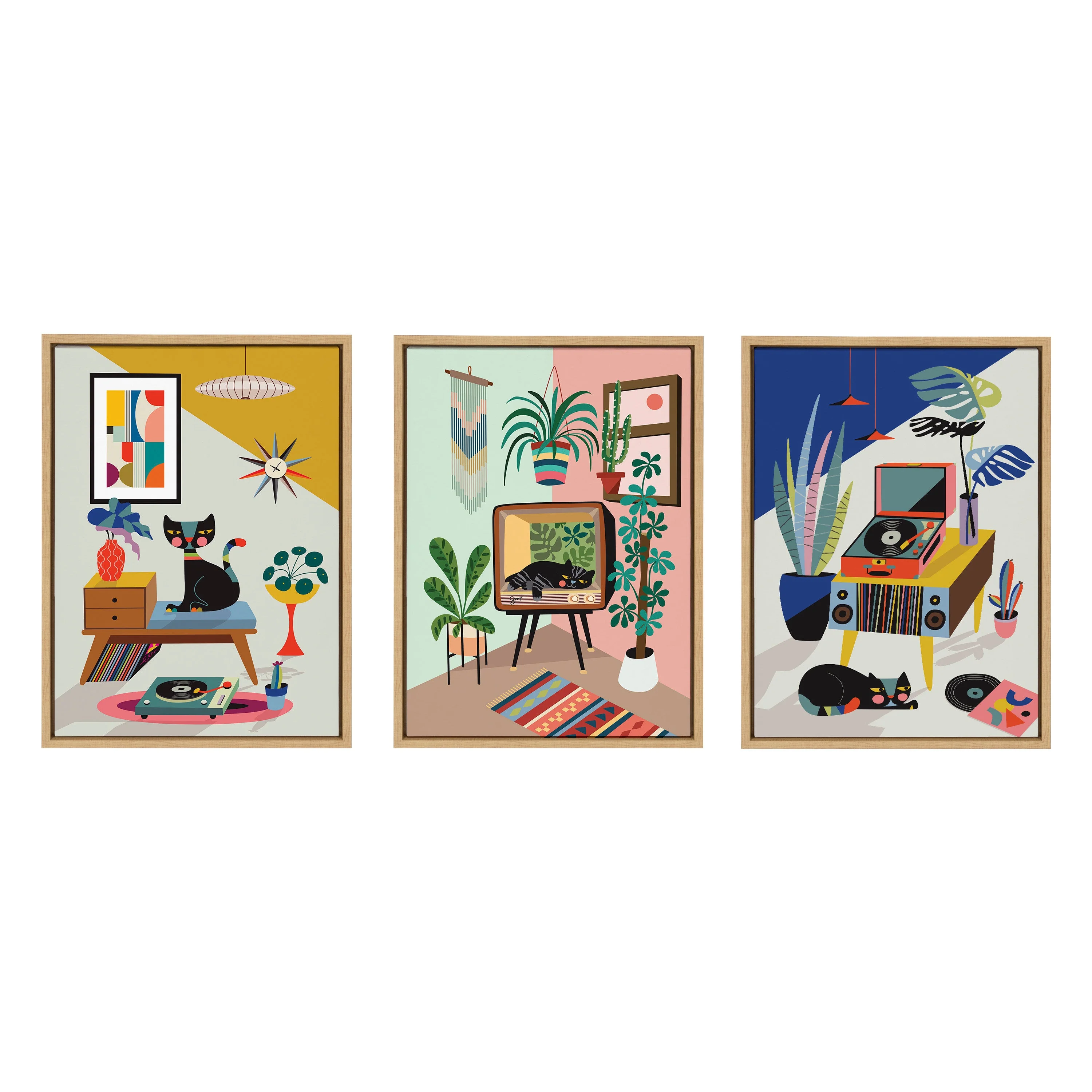 Sylvie Record Player, TV Cat Bed and Chill Out Saturday Framed Canvas Art Set by Rachel Lee of My Dream Wall - Image 15