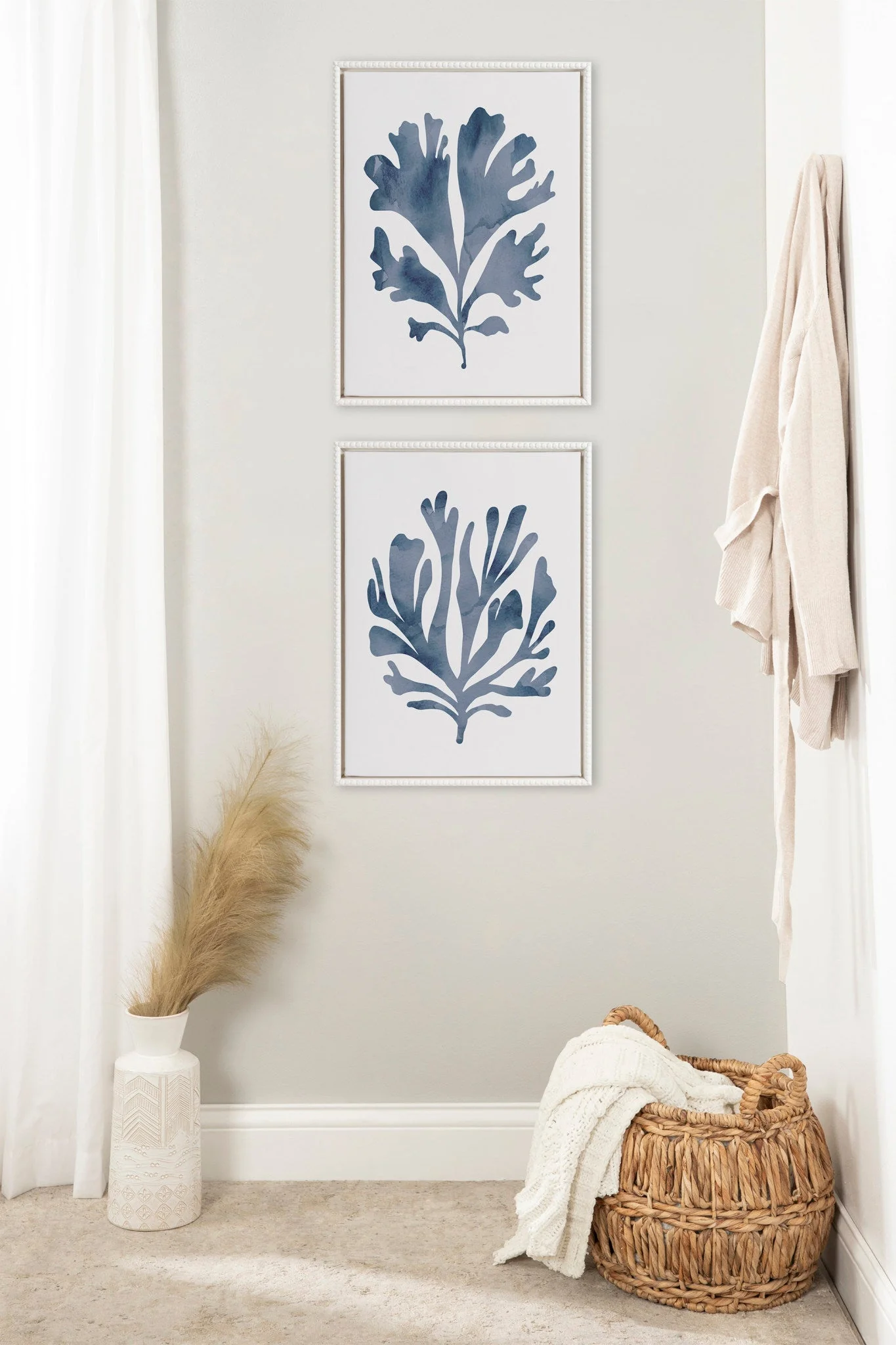 Sylvie Sophisticated Neutral Coral Blue 1 and 2 Framed Canvas Art Set by The Creative Bunch Studio - Image 5