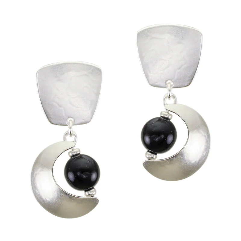 Tapered Square w/Black Bead Crescent  - Clip or Post Earring