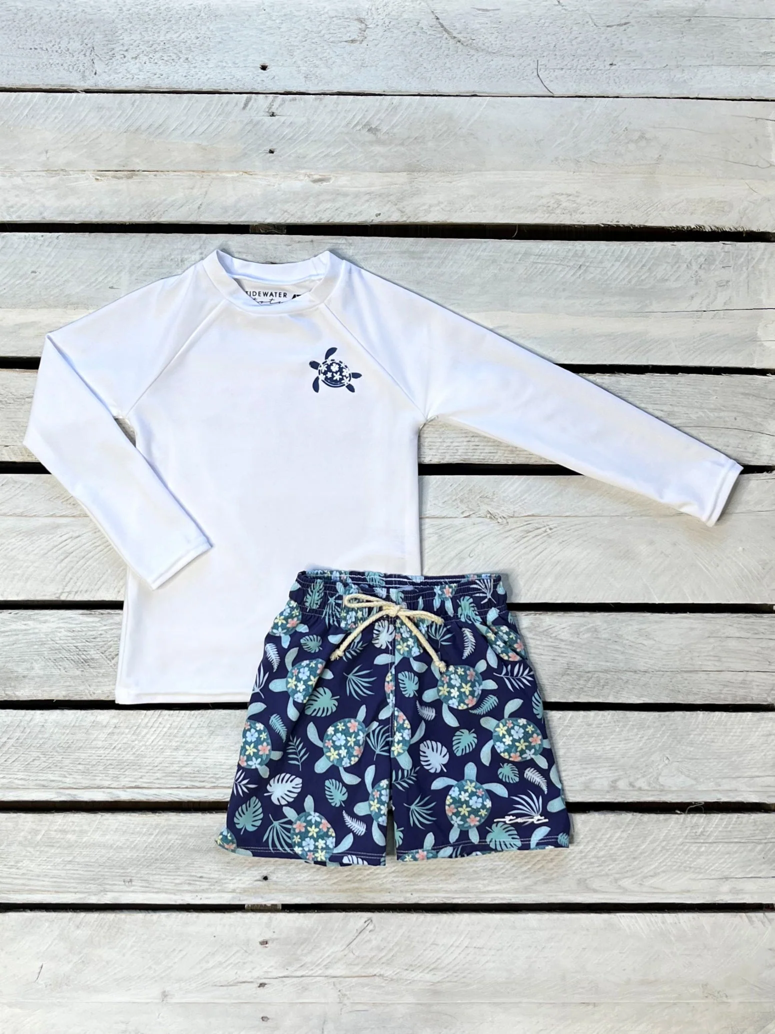 Boys Turtley Cute UPF Sun Shirt and Swim Trunk Set - Image 3