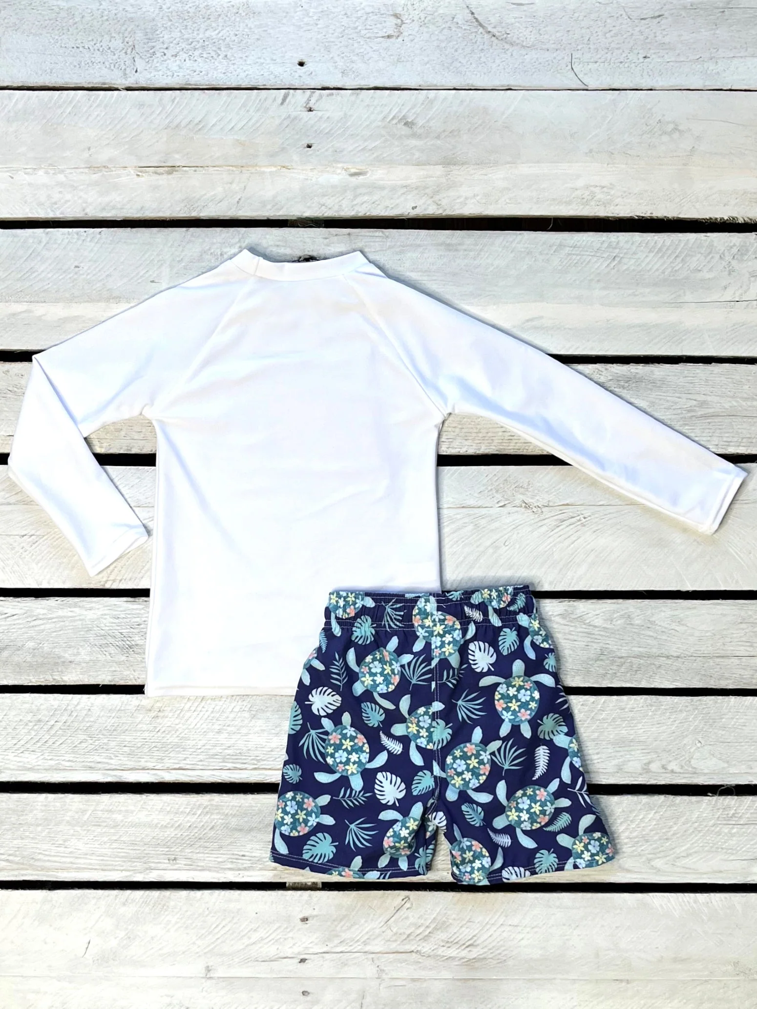Boys Turtley Cute UPF Sun Shirt and Swim Trunk Set - Image 4