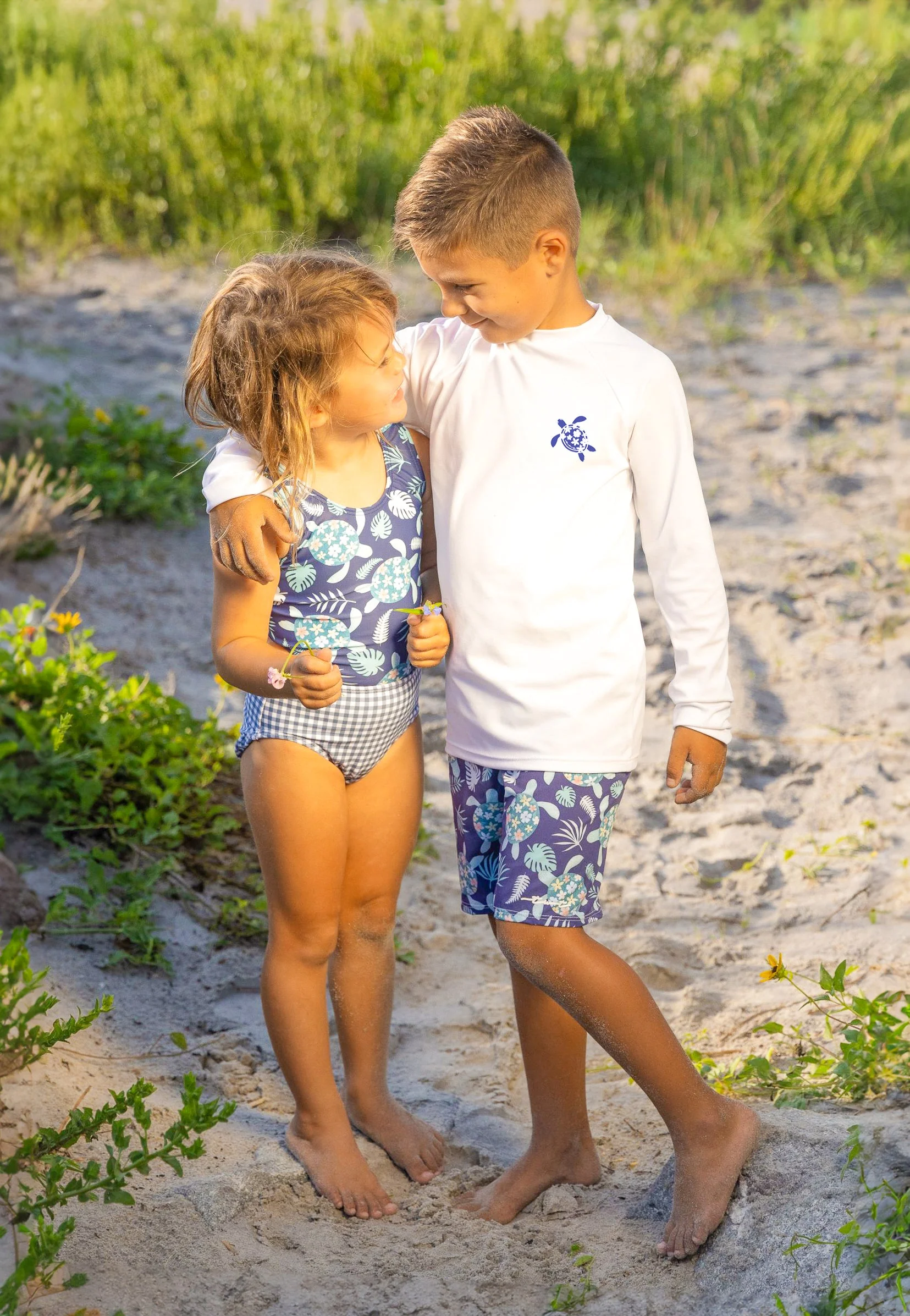 Boys Turtley Cute UPF Sun Shirt and Swim Trunk Set - Image 5